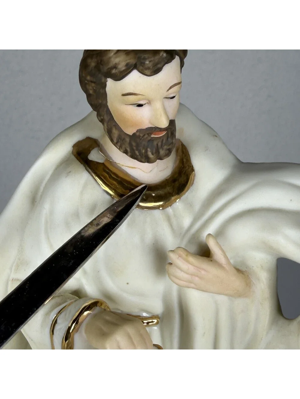 Vintage Enesco Porcelain Nativity Figurine Holy Family Gold Trim S-12